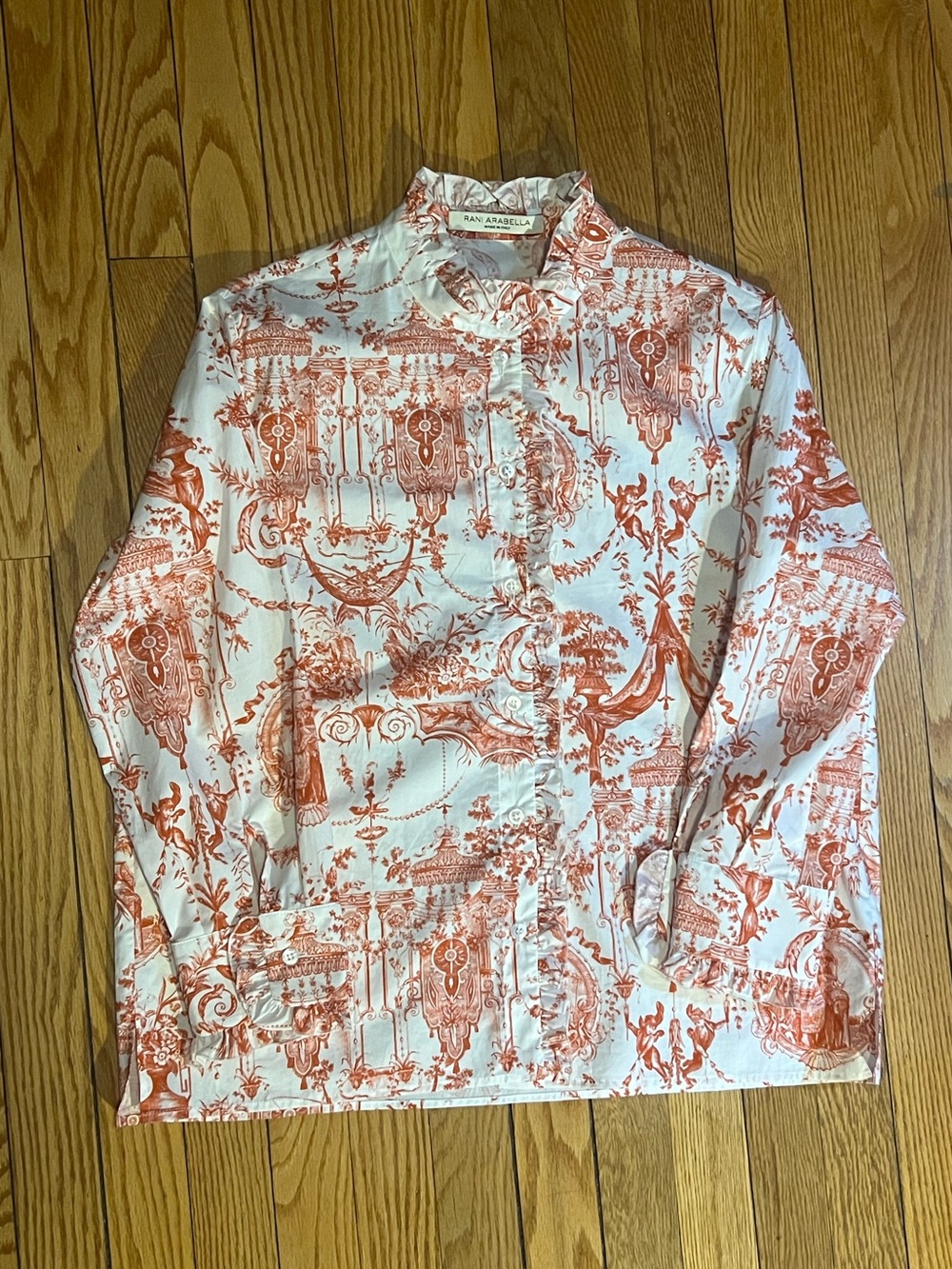 Rani Arabella White Shirt Jacket with Rust Print